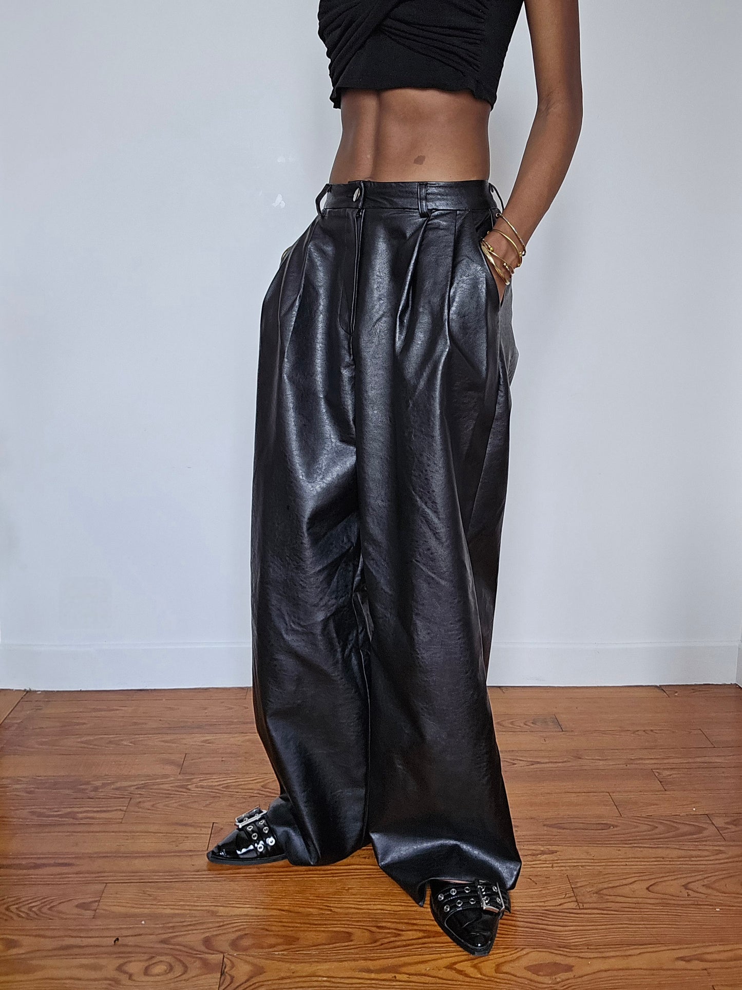 Large leather pants suit