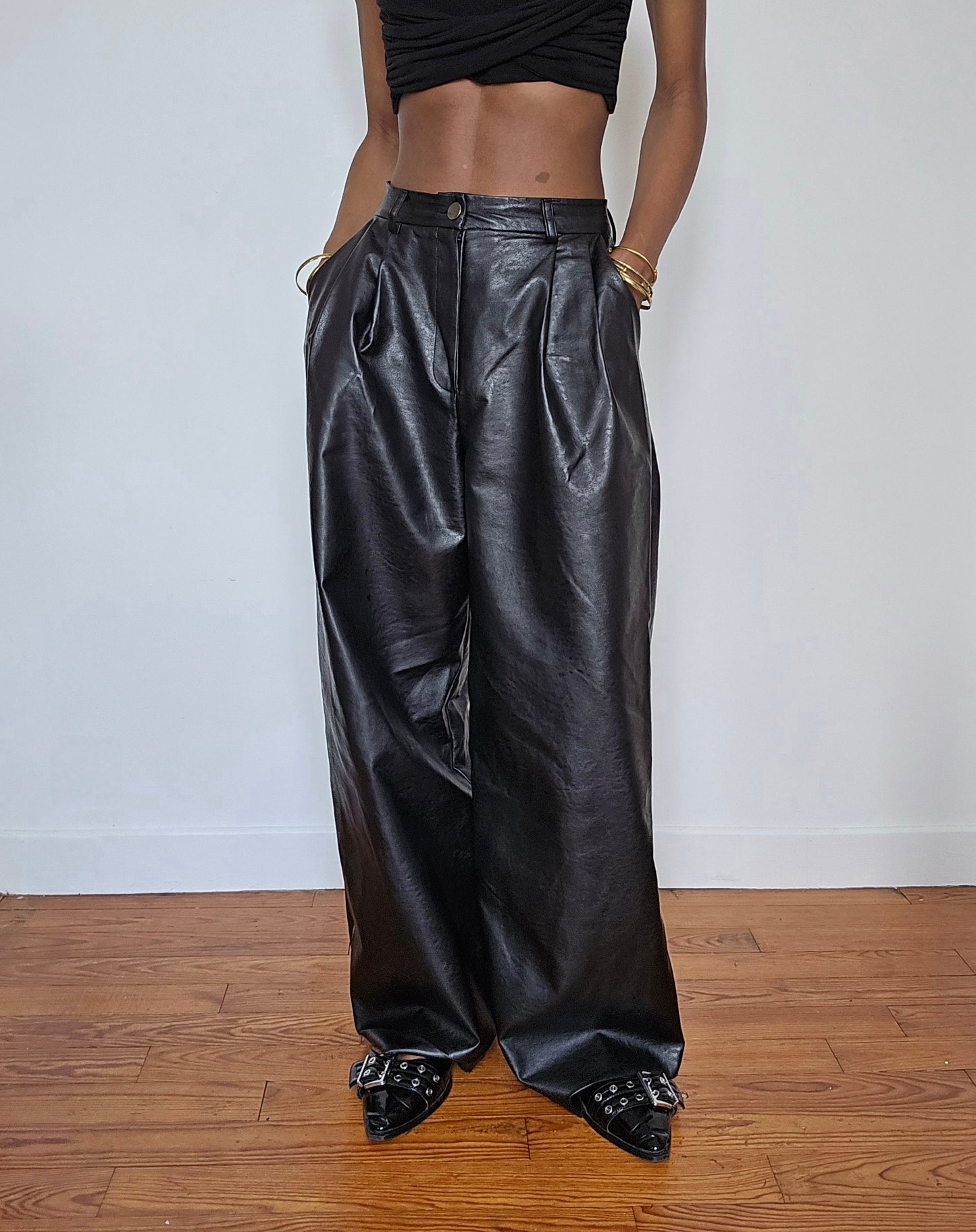 Large leather pants suit