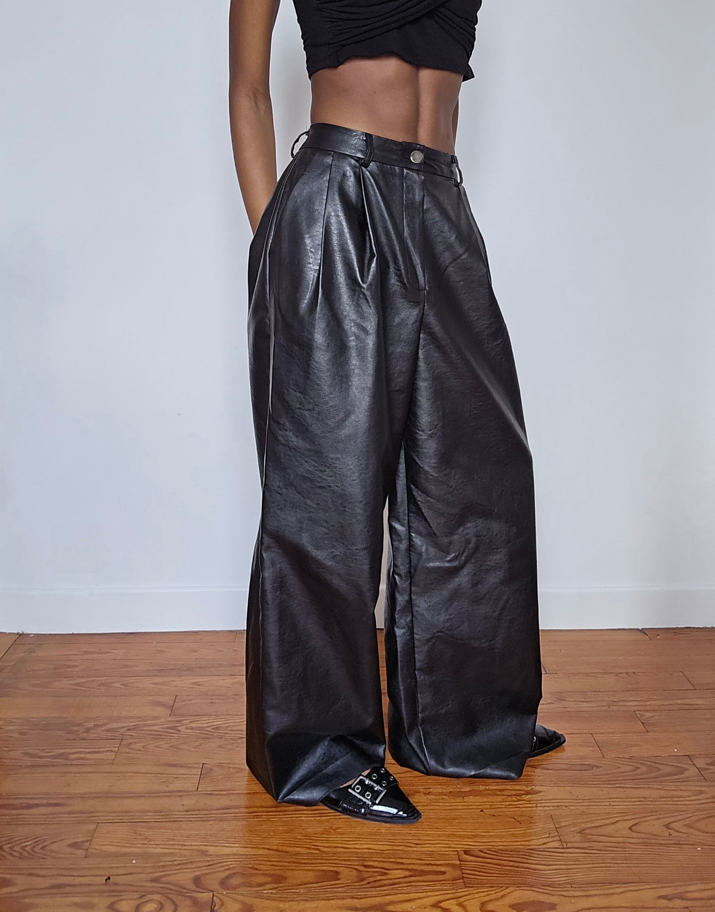 Large leather pants suit