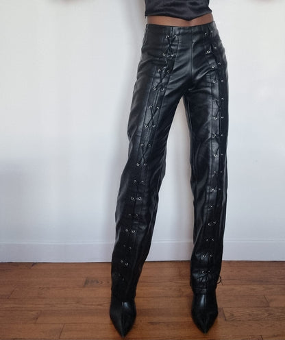 Pantalon lacé en cuir PU