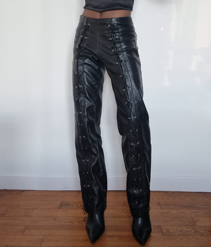 Pantalon lacé en cuir PU